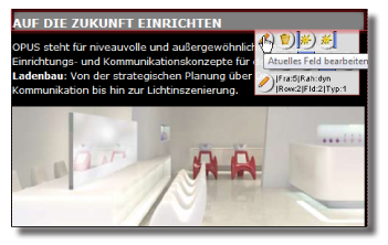 Hier wir nun im Webbaukasten BASE-KIT ein Textfeld ausgew&auml;hlt und auf 