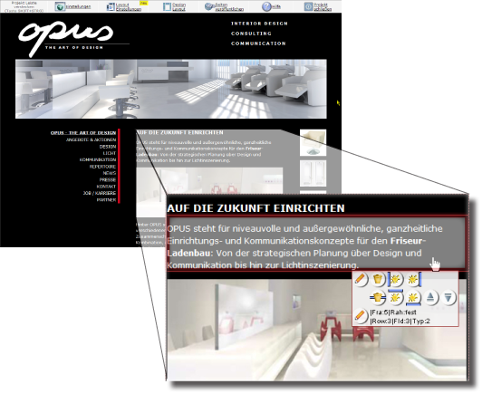 You see here an example of the homepage generator of simple editing of a text field.